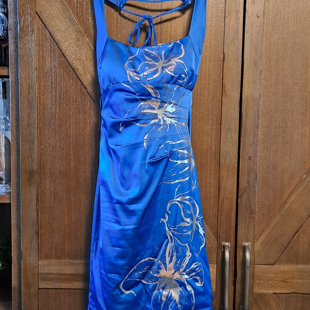 Cache Blue and Gold Floral Midi Dress